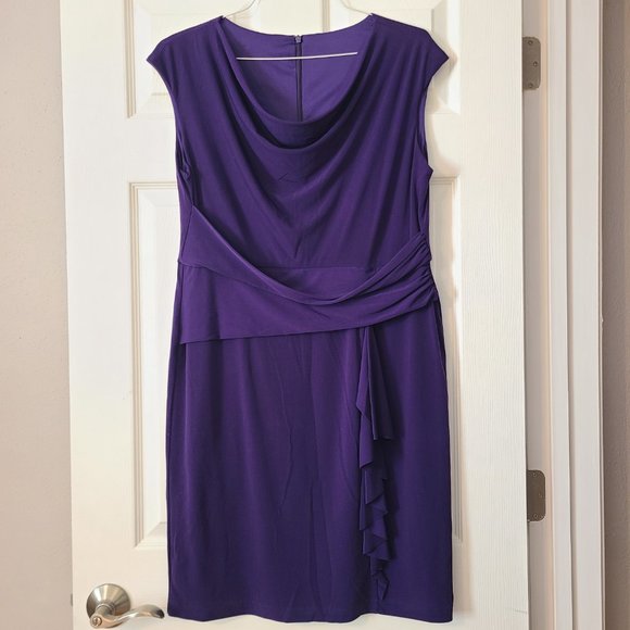 Purple Draped Neck Polyester Dress ~ Size 12-14 Large - Picture 1 of 7